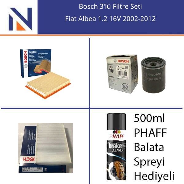 Fiat Albea 1.2 16V 2002-2012 Bosch 3'lü Filtre Seti