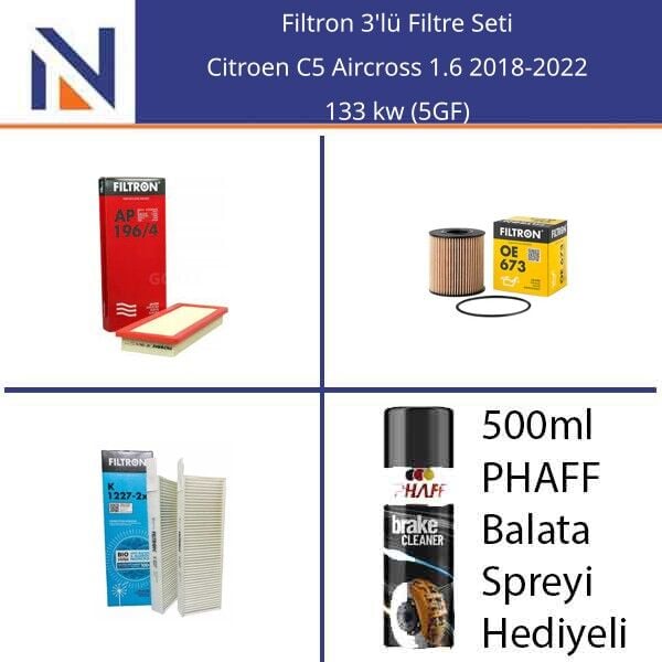 Citroen C5 Aircross 1.6 2018-2022 Filtron 3'lü Filtre Seti