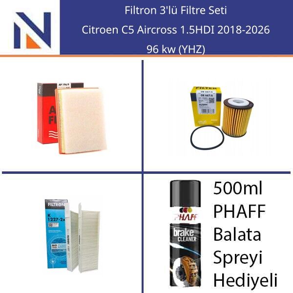 Citroen C5 Aircross 1.5HDI 2018-2026 Filtron 3'lü Filtre Seti