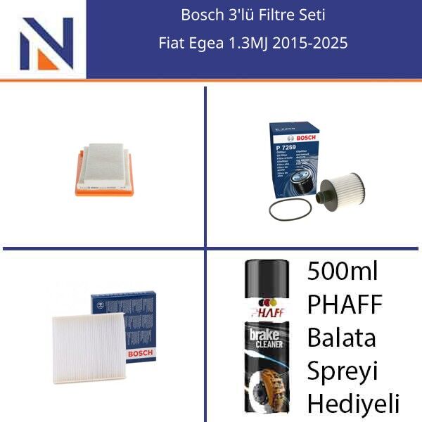 Fiat Egea 1.3MJ 2015-2025 Bosch 3'lü Filtre Seti