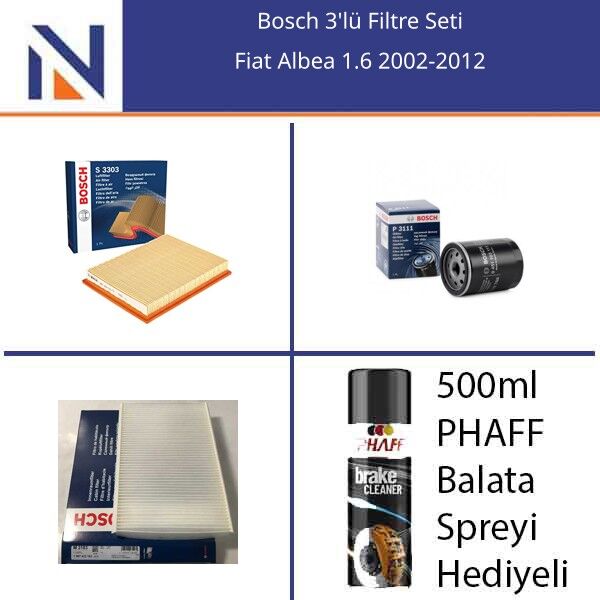 Fiat Albea 1.6 2002-2012 Bosch 3'lü Filtre Seti
