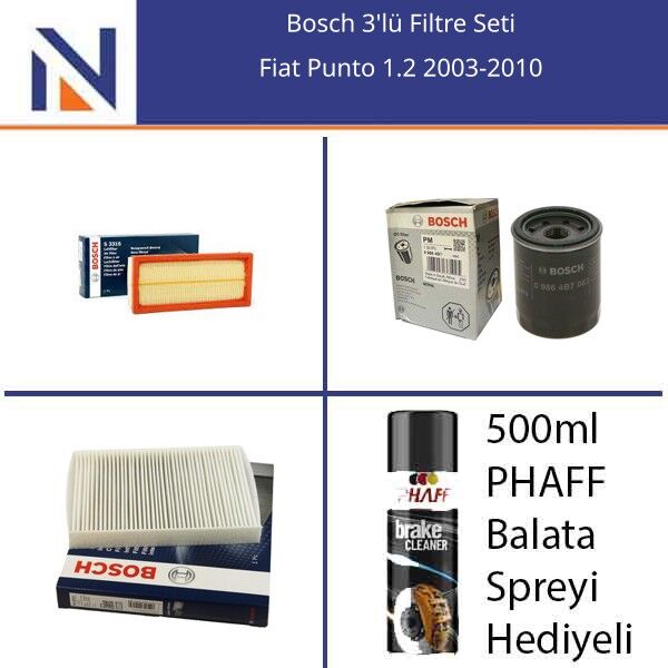 Fiat Punto 1.2 2003-2010 Bosch 3'lü Filtre Seti