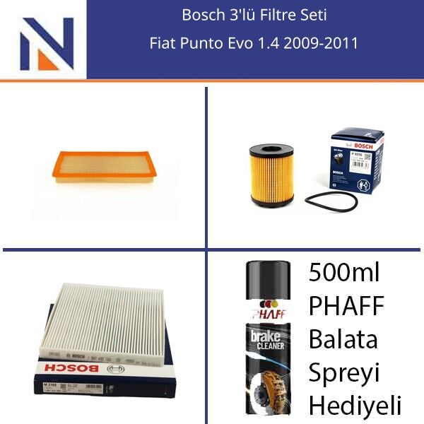 Fiat Punto Evo 1.4 2009-2011 Bosch 3'lü Filtre Seti