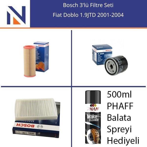 Fiat Doblo 1.9JTD 2001-2004 Bosch 3'lü Filtre Seti