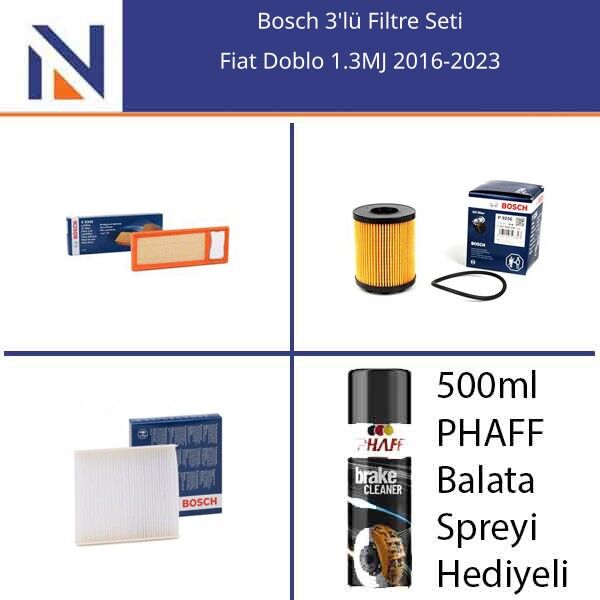 Fiat Doblo 1.3MJ 2016-2023 Bosch 3'lü Filtre Seti