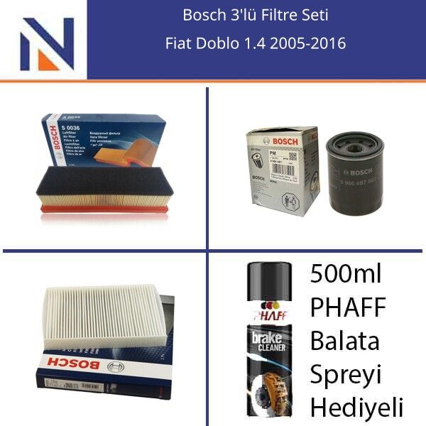 Fiat Doblo 1.4 2005-2016 Bosch 3'lü Filtre Seti