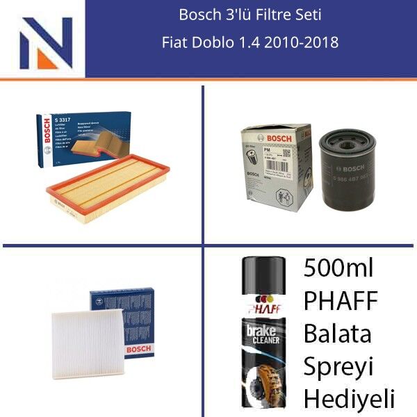 Fiat Doblo 1.4 2010-2018 Bosch 3'lü Filtre Seti