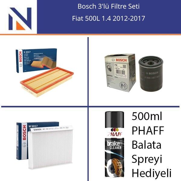 Fiat 500L 1.4 2012-2017 Bosch 3'lü Filtre Seti