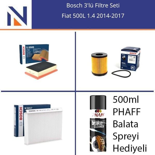 Fiat 500L 1.4 2014-2017 Bosch 3'lü Filtre Seti
