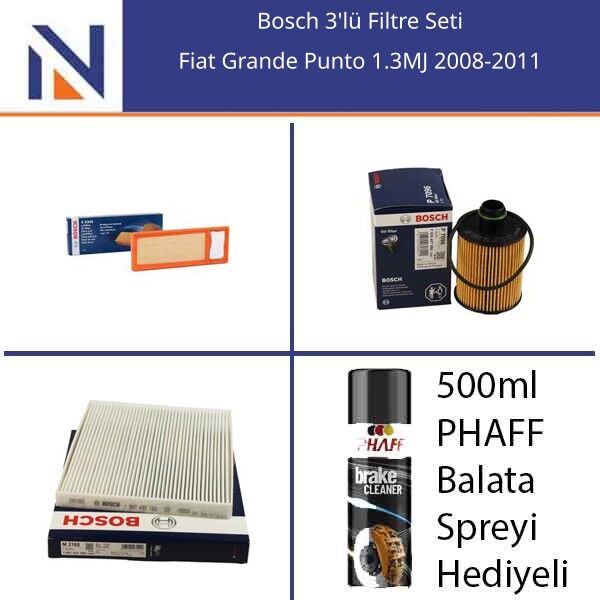 Fiat Grande Punto 1.3MJ 2008-2011 Bosch 3'lü Filtre Seti