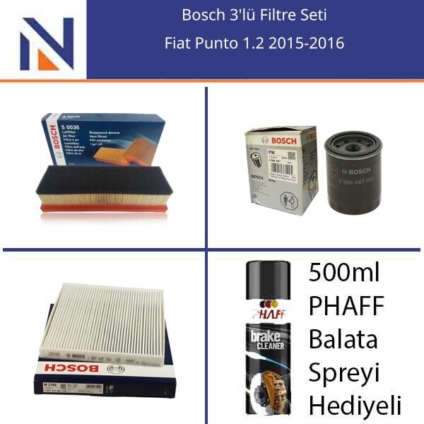 Fiat Punto 1.2 2015-2016 Bosch 3'lü Filtre Seti