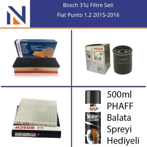 Fiat Punto 1.2 2015-2016 Bosch 3'lü Filtre Seti