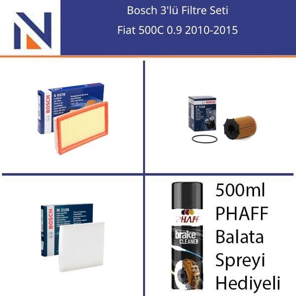 Fiat 500C 0.9 2010-2015 Bosch 3'lü Filtre Seti