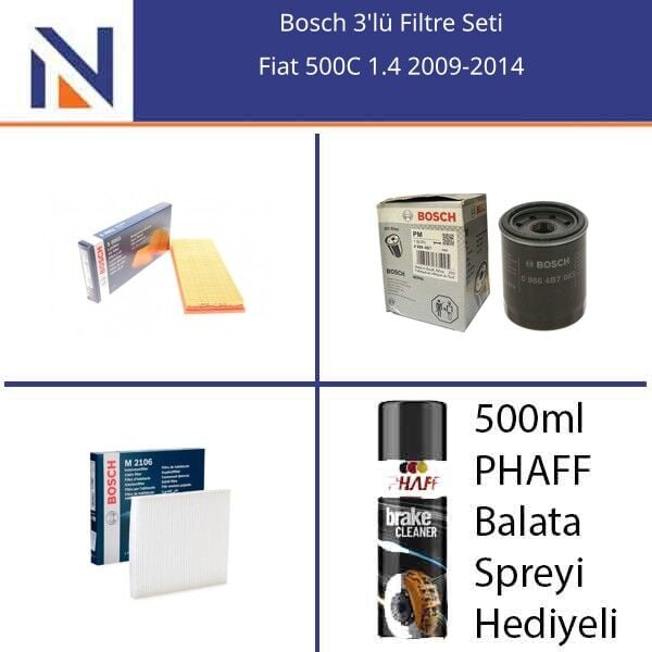 Fiat 500C 1.4 2009-2014 Bosch 3'lü Filtre Seti