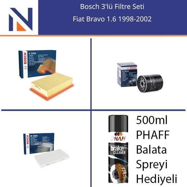 Fiat Bravo 1.6 1998-2002 Bosch 3'lü Filtre Seti