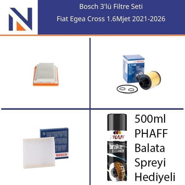 Fiat Egea Cross 1.6Mjet 2021-2026 Bosch 3'lü Filtre Seti