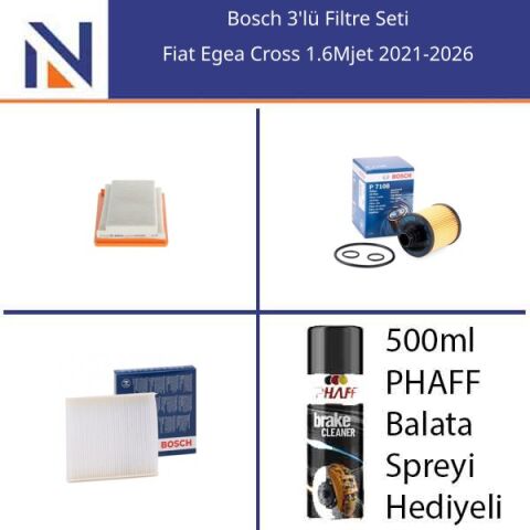 Fiat Egea Cross 1.6Mjet 2021-2026 Bosch 3'lü Filtre Seti