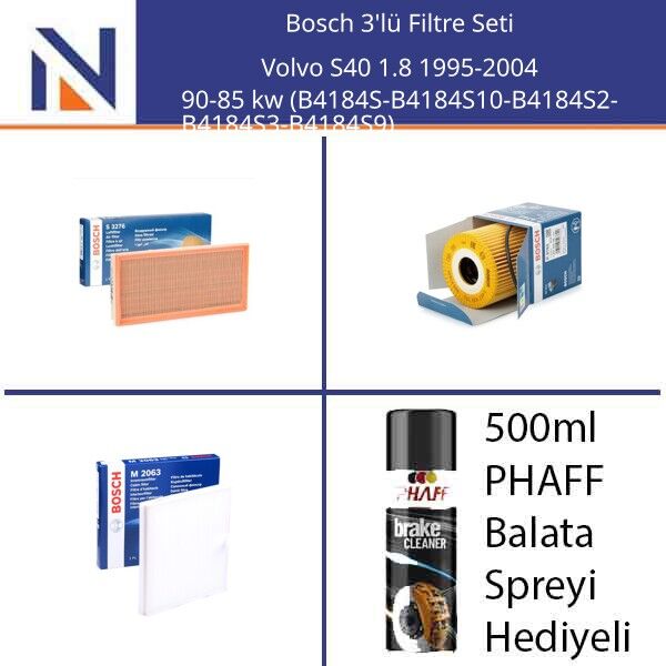 Volvo S40 1.8 1995-2004 Bosch 3'lü Filtre Seti