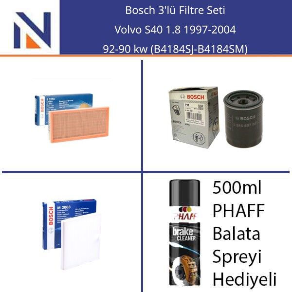 Volvo S40 1.8 1997-2004 Bosch 3'lü Filtre Seti