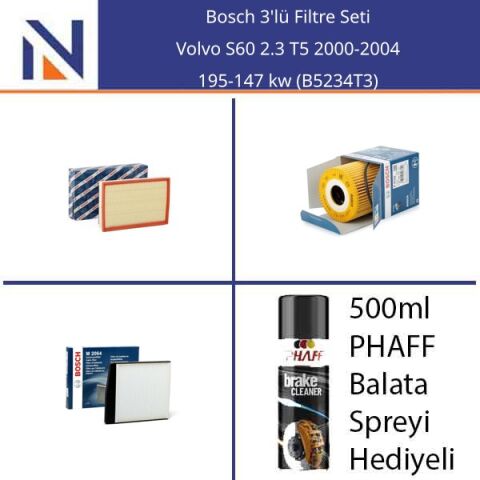 Volvo S60 2.3 T5 2000-2004 Bosch 3'lü Filtre Seti