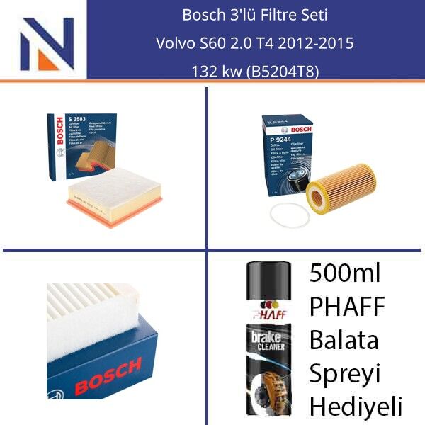Volvo S60 2.0 T4 2012-2015 Bosch 3'lü Filtre Seti