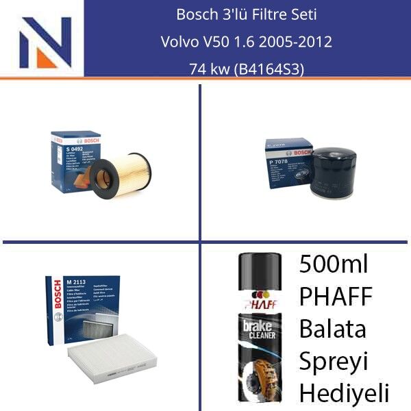 Volvo V50 1.6 2005-2012 Bosch 3'lü Filtre Seti