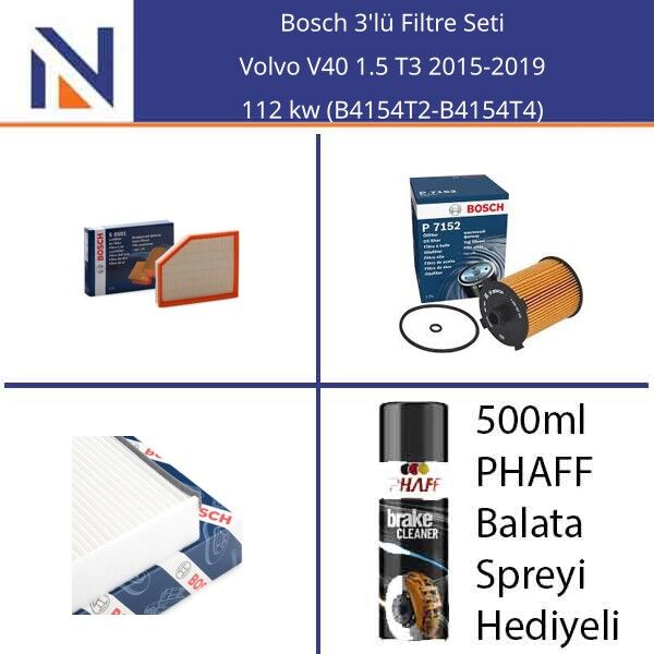 Volvo V40 1.5 T3 2015-2019 Bosch 3'lü Filtre Seti
