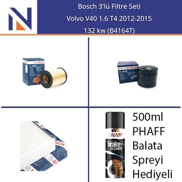 Volvo V40 1.6 T4 2012-2015 Bosch 3'lü Filtre Seti