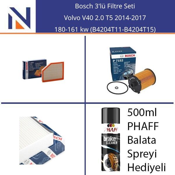 Volvo V40 2.0 T5 2014-2017 Bosch 3'lü Filtre Seti