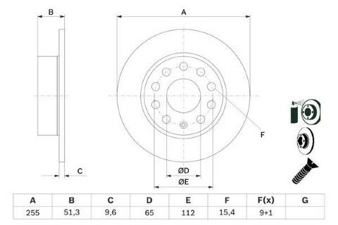 Skoda Octavia 1.6TDI 2009-2020 Bosch Arka Disk (255 mm) Kaplamalı 2 Adet