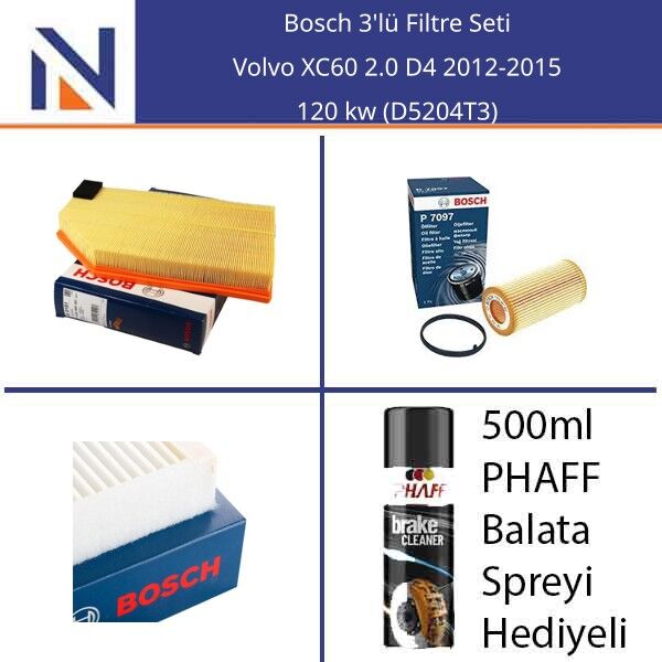 Volvo XC60 2.0 D4 2012-2015 Bosch 3'lü Filtre Seti