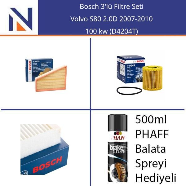 Volvo S80 2.0D 2007-2010 Bosch 3'lü Filtre Seti