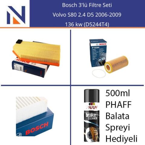 Volvo S80 2.4 D5 2006-2009 Bosch 3'lü Filtre Seti
