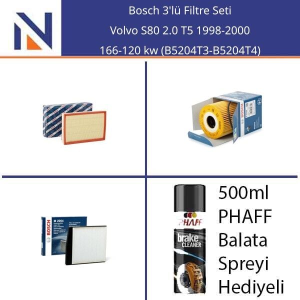 Volvo S80 2.0 T5 1998-2000 Bosch 3'lü Filtre Seti