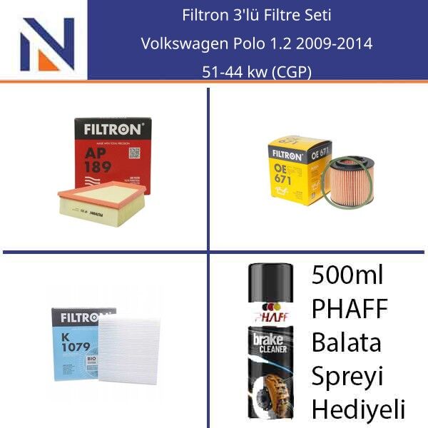 Volkswagen Polo 1.2 2009-2014 Filtron 3'lü Filtre Seti