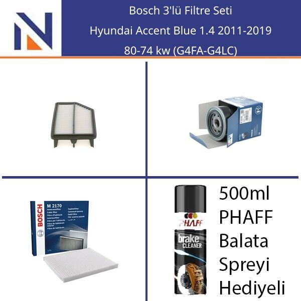 Hyundai Accent Blue 1.4 2011-2019 Bosch 3'lü Filtre Seti