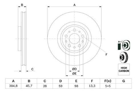 Fiat 500L 1.6MJ 2013-2018 Bosch Ön Disk 305mm 2 Adet