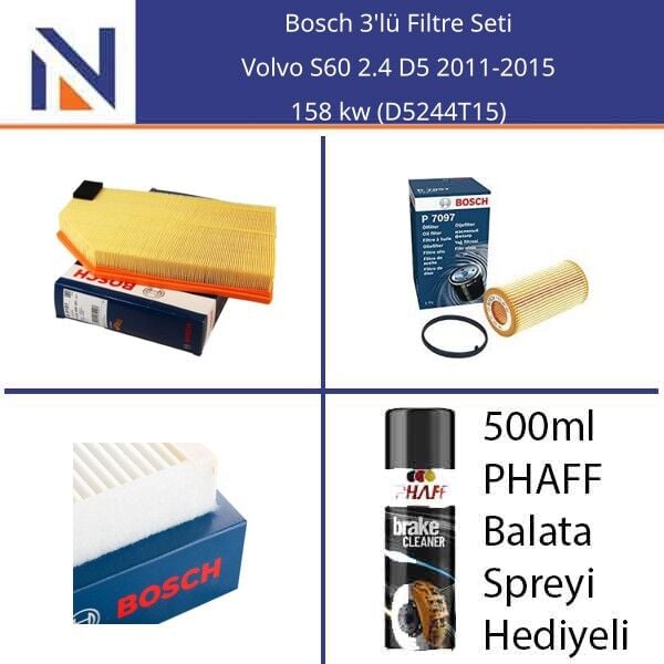 Volvo S60 2.4 D5 2011-2015 Bosch 3'lü Filtre Seti