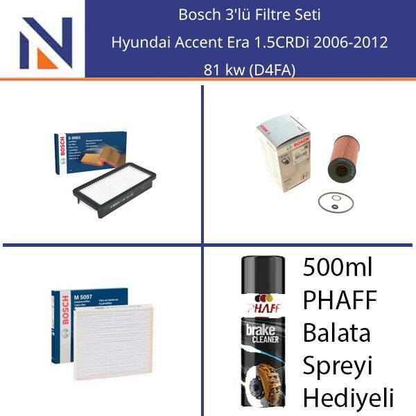 Hyundai Accent Era 1.5CRDi 2006-2012 Bosch 3'lü Filtre Seti