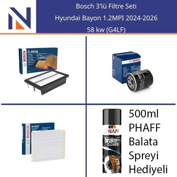 Hyundai Bayon 1.2MPI 2024-2026 Bosch 3'lü Filtre Seti