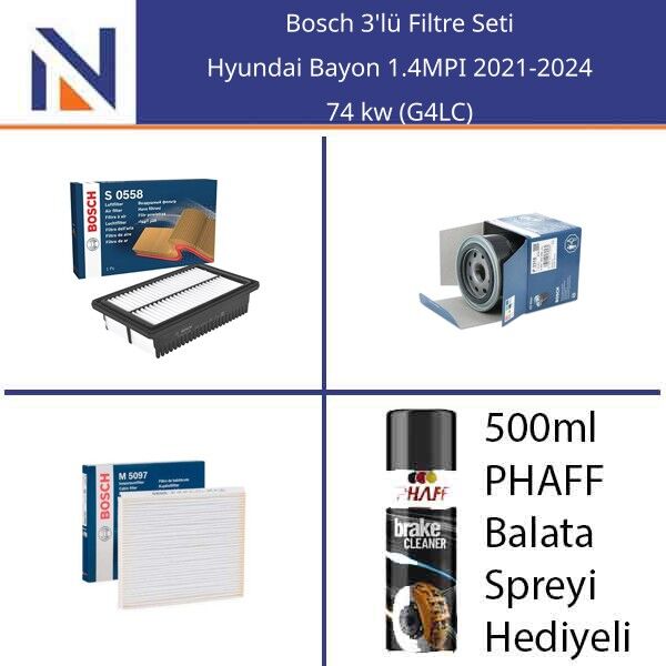 Hyundai Bayon 1.4MPI 2021-2024 Bosch 3'lü Filtre Seti