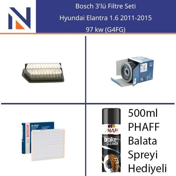 Hyundai Elantra 1.6 2011-2015 Bosch 3'lü Filtre Seti