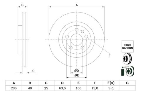 Volvo XC40 1.5 T2 2019-2024 Bosch Ön Disk 296mm 2 Adet (B3154T9)
