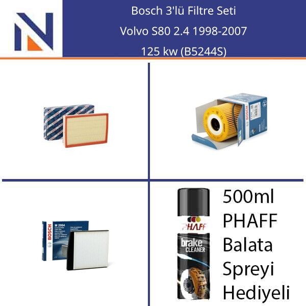 Volvo S80 2.4 1998-2007 Bosch 3'lü Filtre Seti