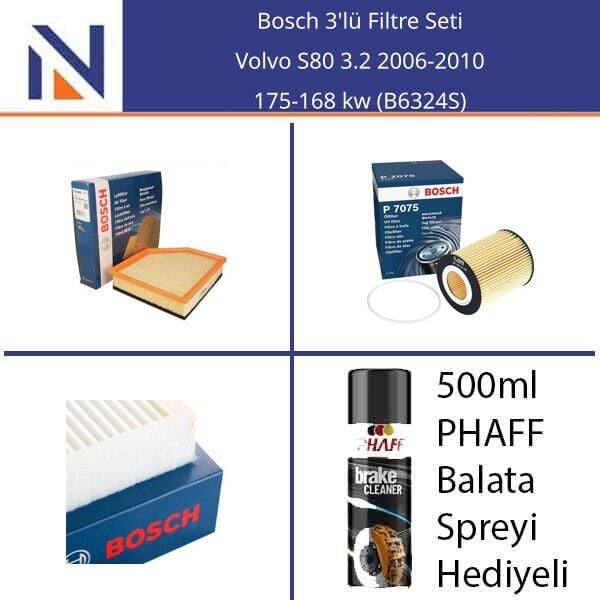 Volvo S80 3.2 2006-2010 Bosch 3'lü Filtre Seti