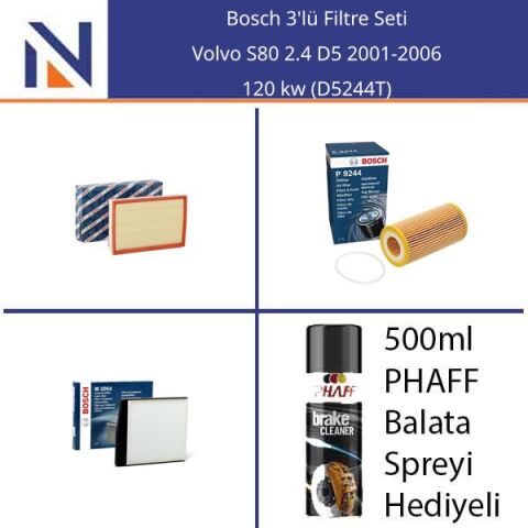 Volvo S80 2.4 D5 2001-2006 Bosch 3'lü Filtre Seti
