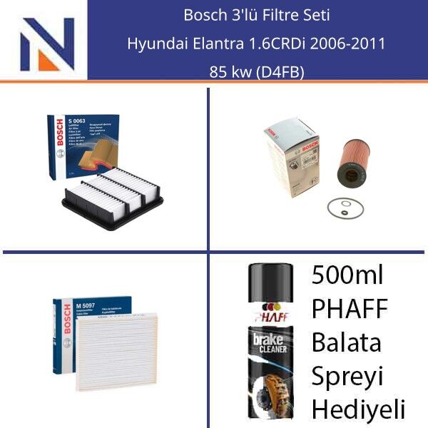 Hyundai Elantra 1.6CRDi 2006-2011 Bosch 3'lü Filtre Seti