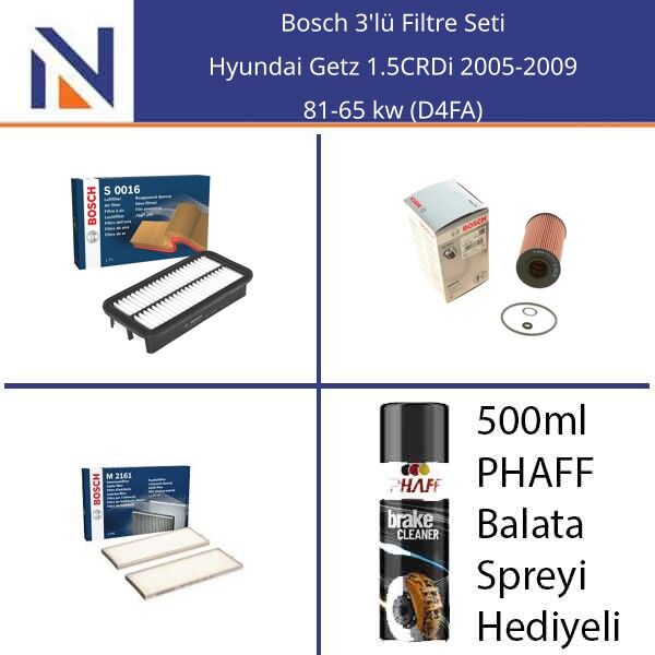 Hyundai Getz 1.5CRDi 2005-2009 Bosch 3'lü Filtre Seti