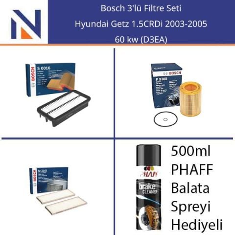 Hyundai Getz 1.5CRDi 2003-2005 Bosch 3'lü Filtre Seti