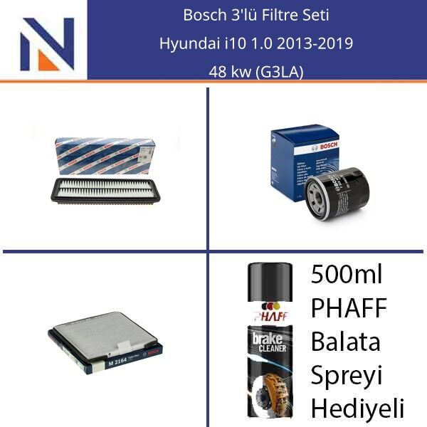 Hyundai i10 1.0 2013-2019 Bosch 3'lü Filtre Seti